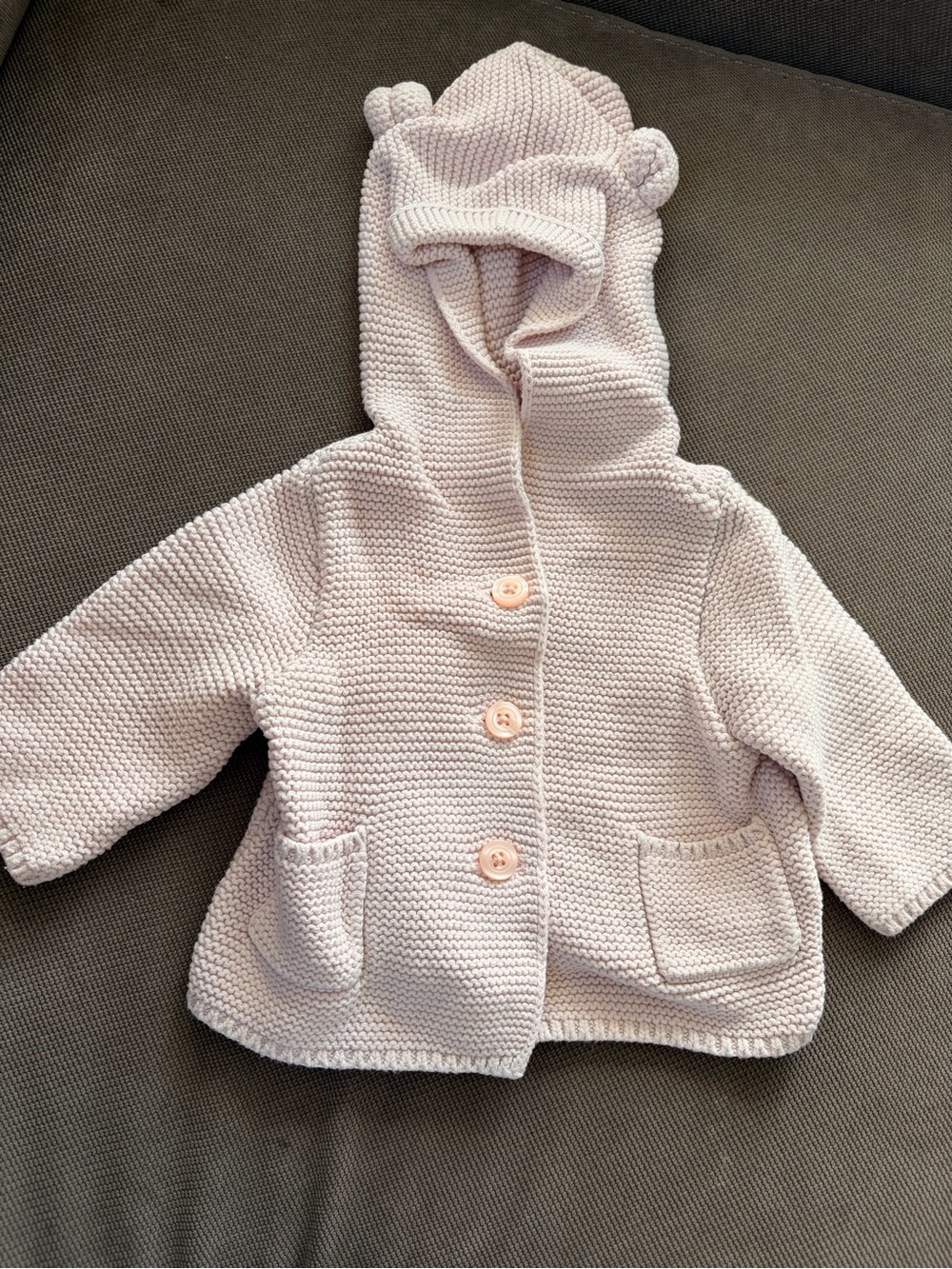 GAP Light Pink Knit Hooded Baby Jacket with Bear Ears